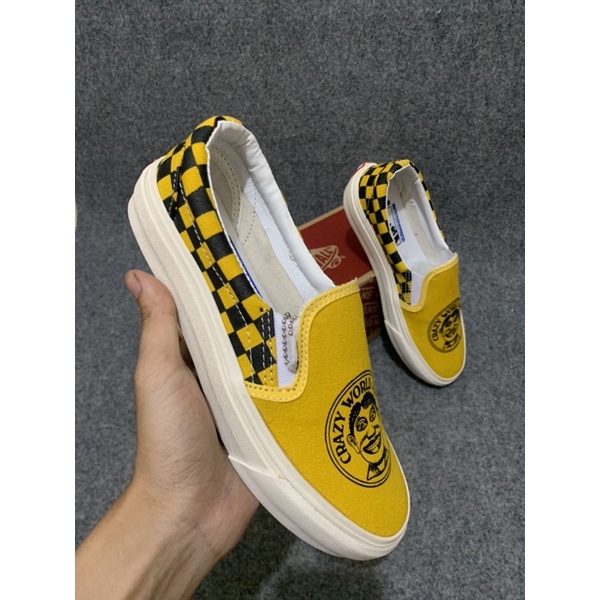 Sepatu Casual Pria Wanita V4ns Slip On Crazy World Yellow white Import BNIB