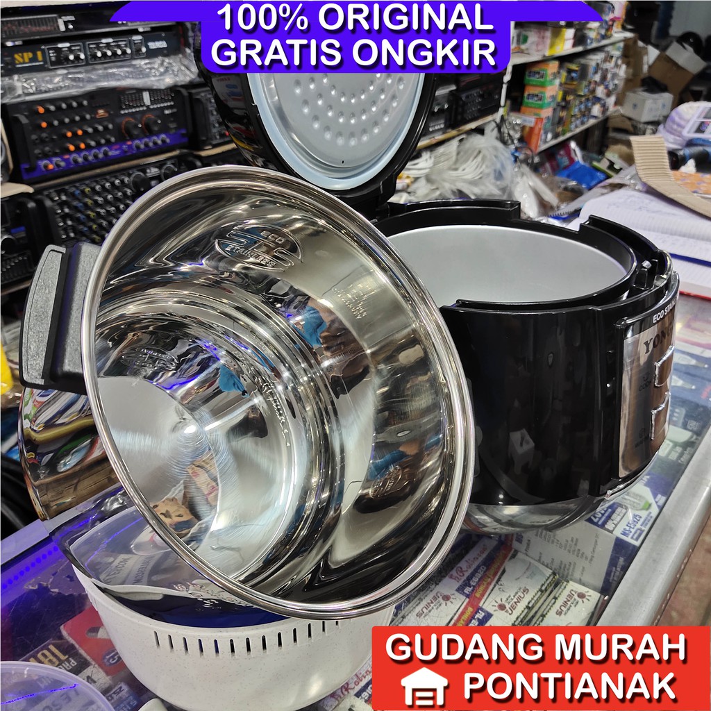 Rice cooker Yong Ma SMC 4053 stainles stenles anti karat putih kilat 2 liter penanak magicom mejikom