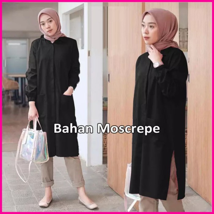 (COD) Tunik Wanita Panjang TerbaruTunik Muslim Terbaru Remaja Alisa - Hitam, all size