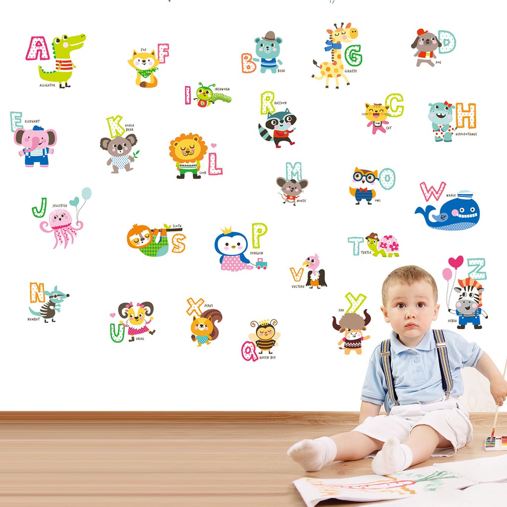 RELIZA WAL STICKER ALPHABET ANIMAL HEWAN ANAK HURuF STUDY KIDS ABC1054 STIKER DINDING