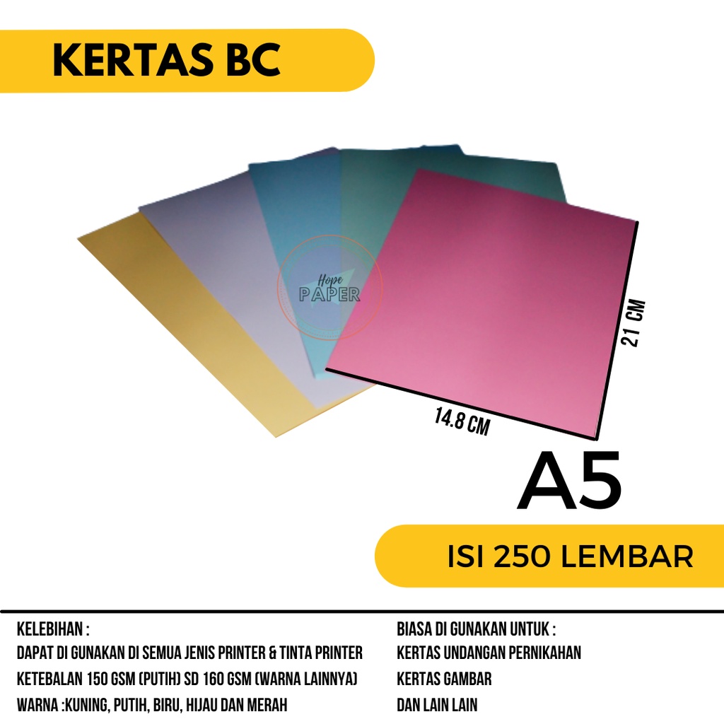 

Dck Kertas BC A5 isi 250 lembar / Kertas Undangan A5 / Kertas Brief Card A5 / Kertas Manila A5