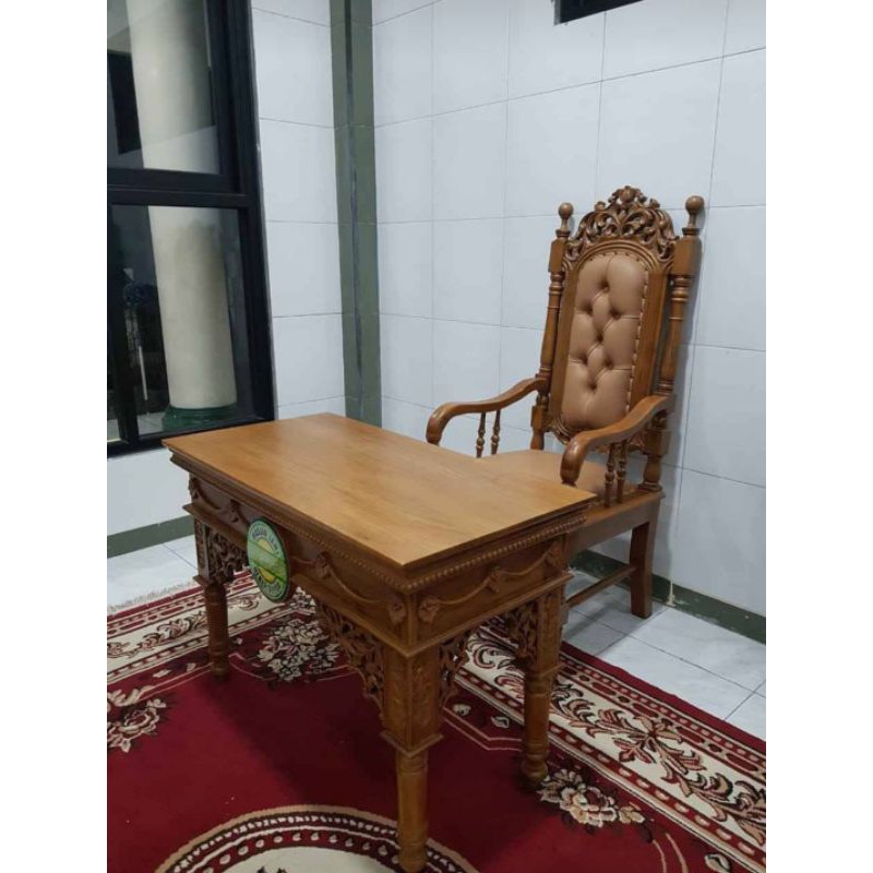 Set Kursi Meja Kantor Belajar Ukir Jati Jepara