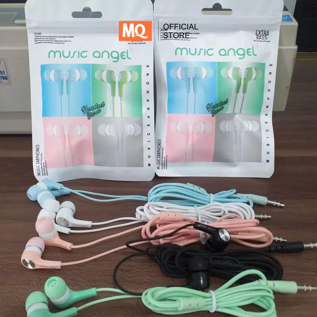 MQ Handsfree Music Angel Headset Music Angel Macaron Mate Color Hifi Extra Bass Earphone macaron