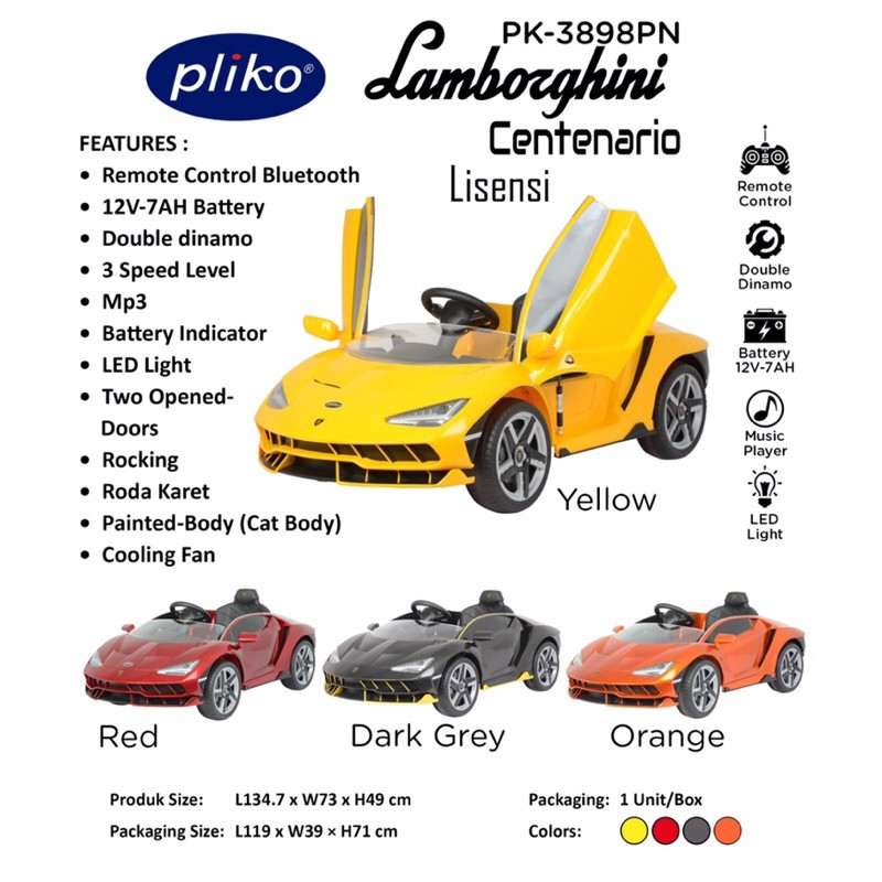 (NEGO SAMPE JADI) Pliko Mobil Aki 3898 “ LAMBORGHINI CENTENARIO”