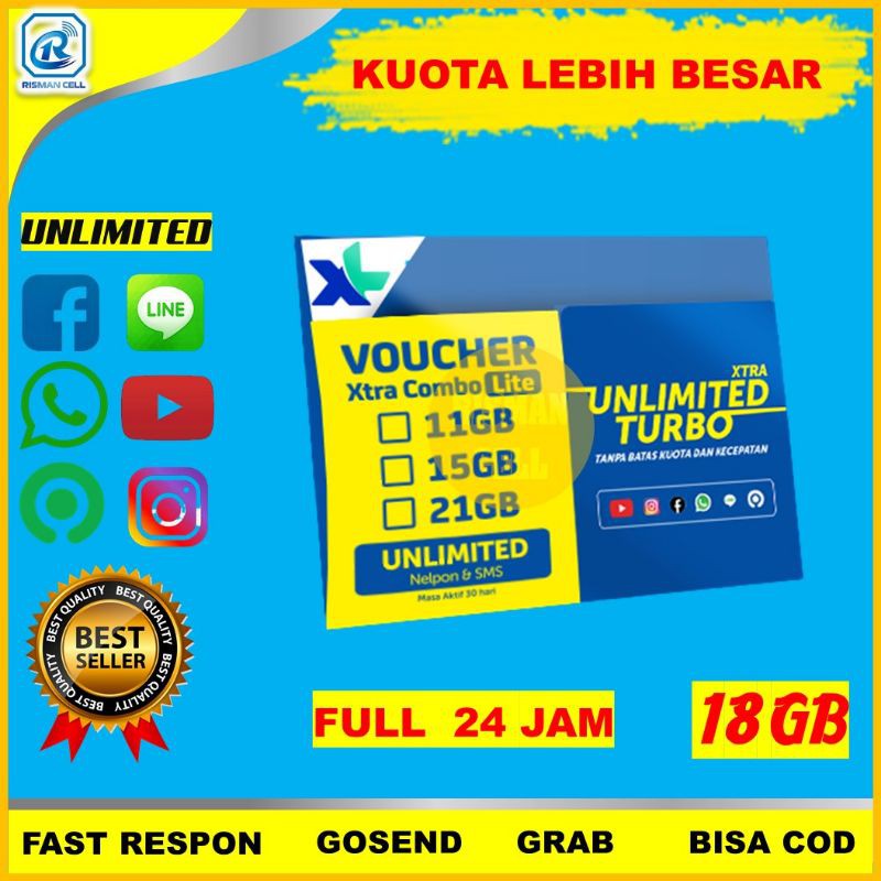 Perdana Kartu Kuota Data Internet XL Unlimited Turbo Combo Lite Murah Cod Grosir