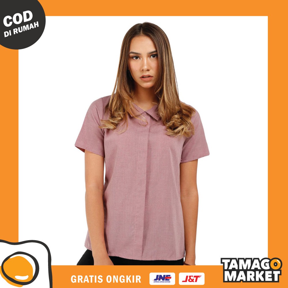 Blouse Wanita  Kemeja Polos Lengan Pendek Dusty Pink