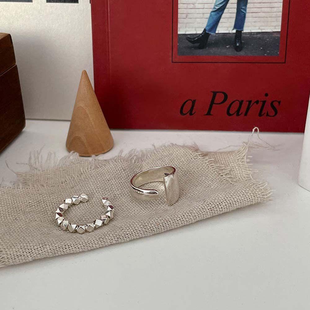 Mxbeauty Wanita Terbuka Cincin Trendi Sederhana Untuk Perempuan Manik-Manik Persegi Retro Hip Hop Jari Perhiasan