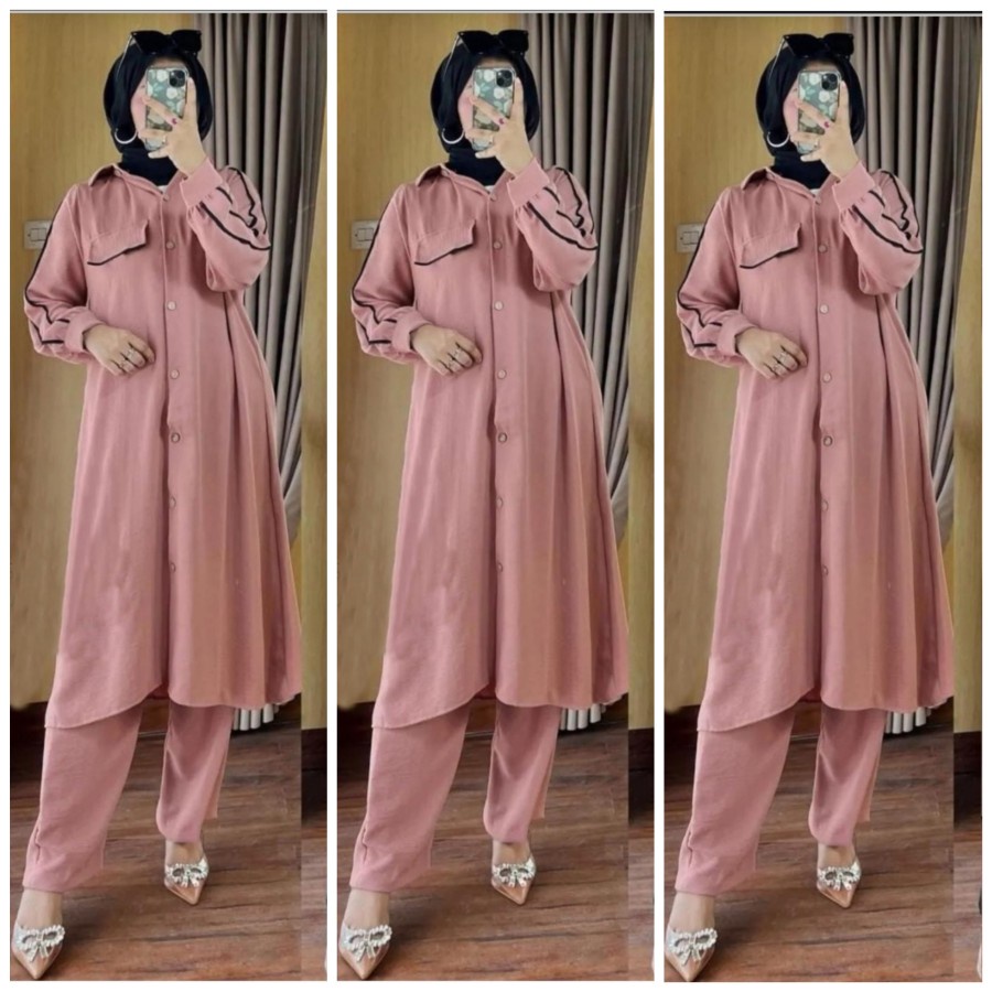 Setelan Tunik Wanita Muslimah Adem Mewah Elegan Trandy Model Terbaru 2022 Set Cel Tunic Shakila Cant
