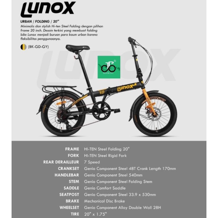 sepeda lipat 20 inch Genio Lunox 1.0 TERBARU T2