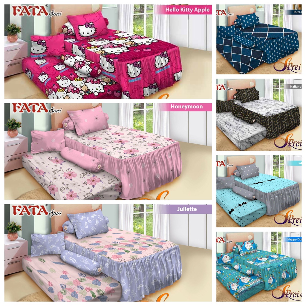 Sprei Merk Fata Sorong Dua 2in1 Ukuran 120x200 Rumbai Dan Flat/Fitted Kasur hello kitty