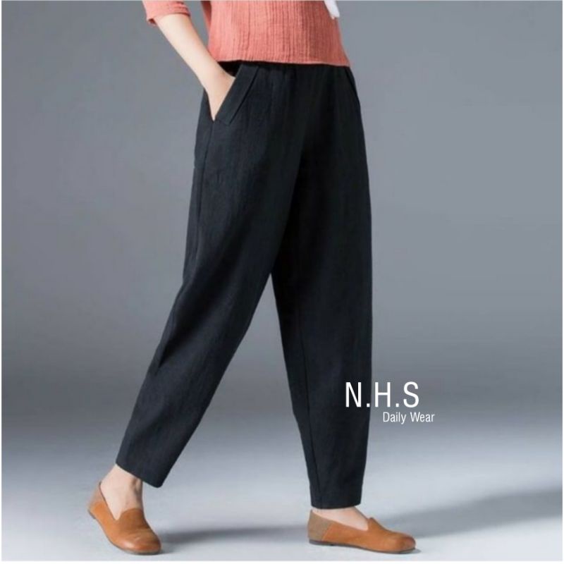 Gavier celana harem casual longgar wanita bahan katun rami (BASIC TROUSER LINEN PANTS)