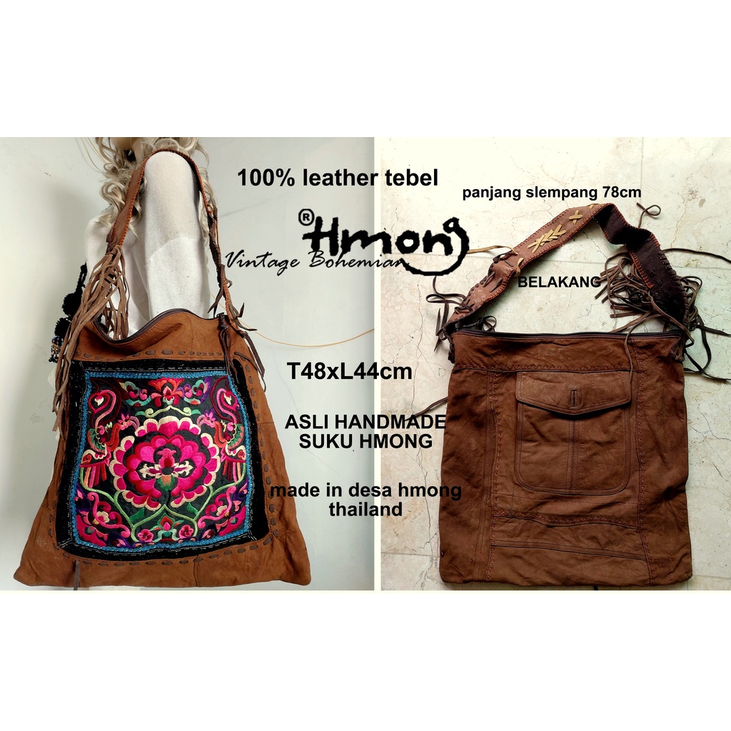 TAS BORDIRAN VINTAGE/TAS KULIT BOHO/TAS KULIT VINTAGE/TAS KULIT SUKU HMONG THAILAND/TAS BANJARA/TAS 