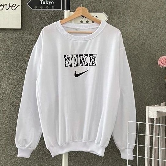 Sweater Crewneck Oversize Motif Nike Bahan Fleece Tebal Ala Korean Style