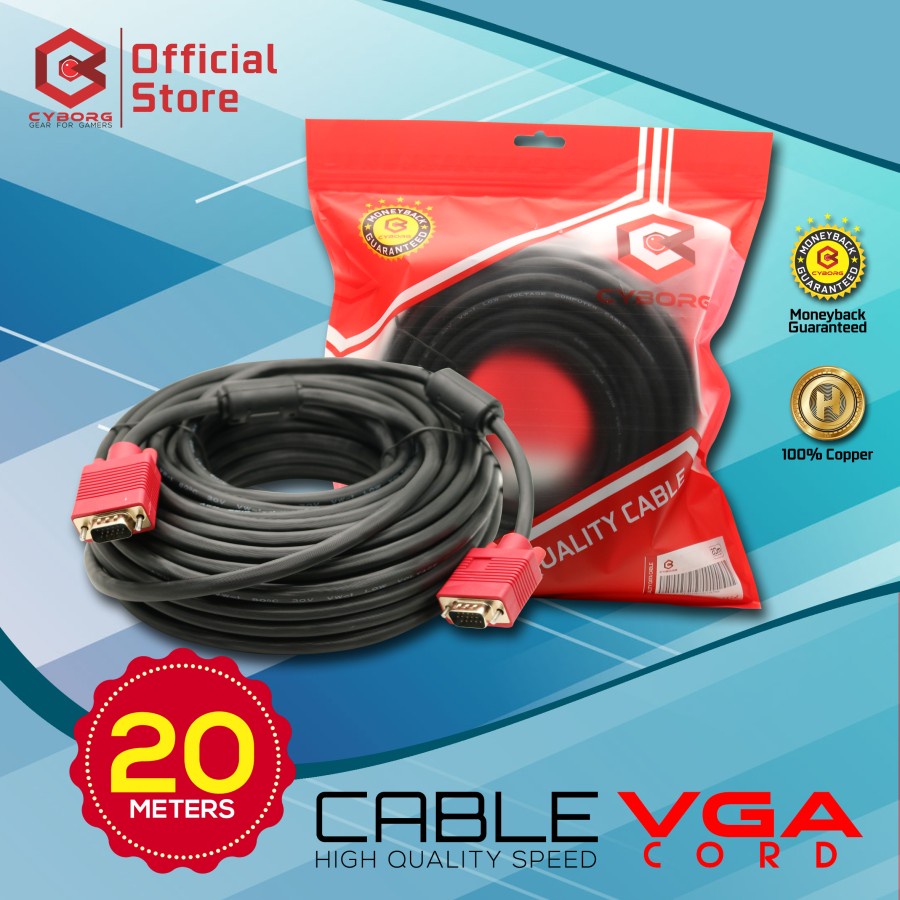 CYBORG Kabel VGA 20 Meter - VGA Cable 20m - Gold Plated
