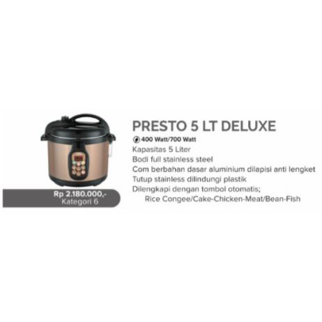 Presto Deluxe 5 liter Signora Kapasitas 5 Liter Bonus Hadiah