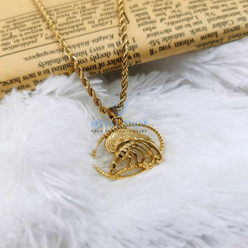 kalung titanium plus liontin burung cendrawasi papua model lingkaran oval cendrawasih