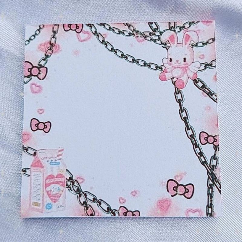 Memo pad by sunbearry.co custom memo pad bts snoppy aesthetic star scrabook-Pink doll chain