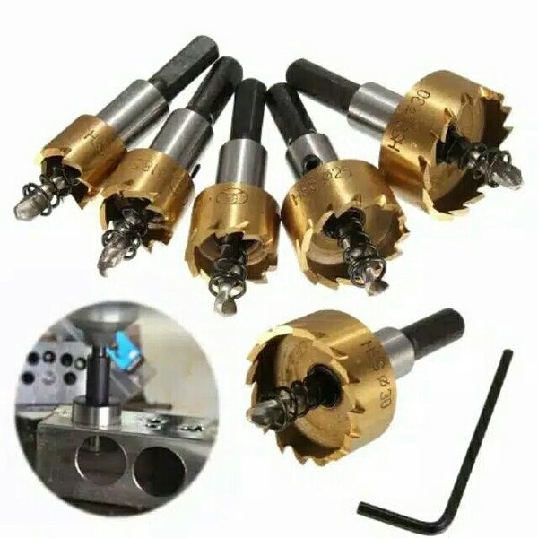 Mata Bor Premium Melubangi Besi Kayu Kuningan HSS Steel 5Pcs 16-30mm