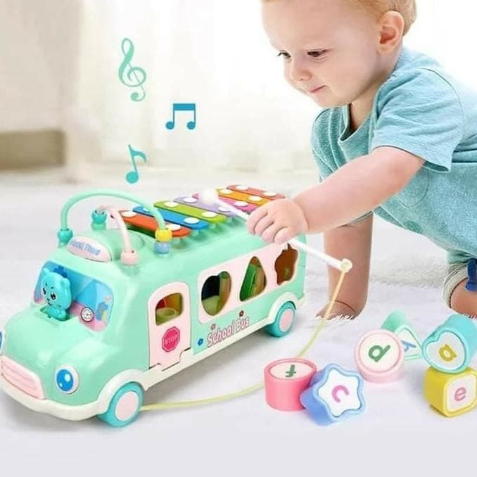 Mainan Edukasi Anak Bayi Mobil Bus Puzzle Musik Xylophone Baby Toys