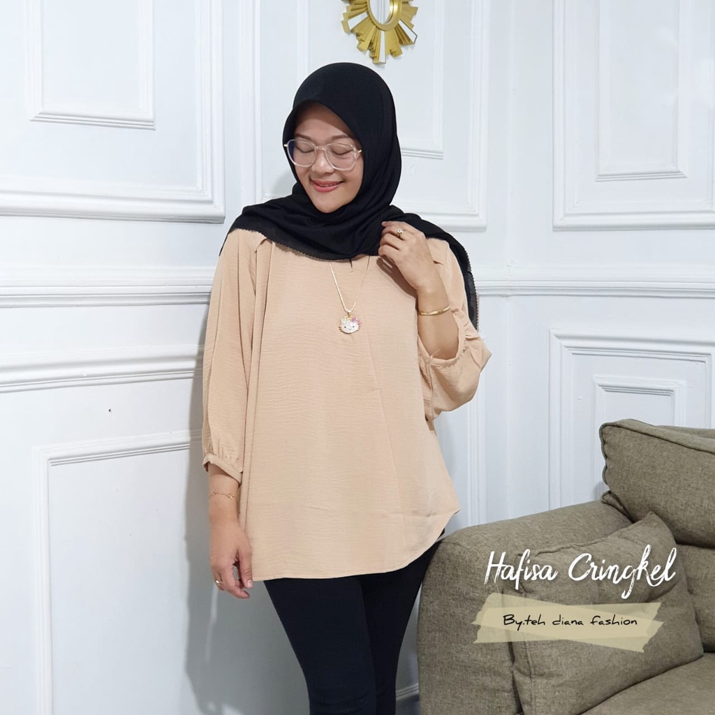 Atasan Wanita Jumbo / Baju Atasan Wanita Jumbo / Blouse Wanita Jumbo Import Hafisa Crinkle Polos Import Ld 124-8