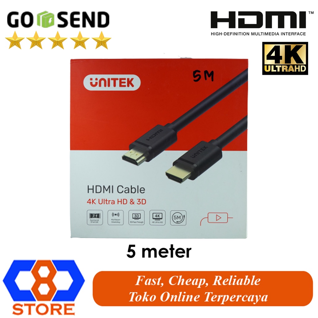 KABEL HDMI UNITEK 5M C140M KABEL HDMI PREMIUM 4K 3D GOLD PLATE