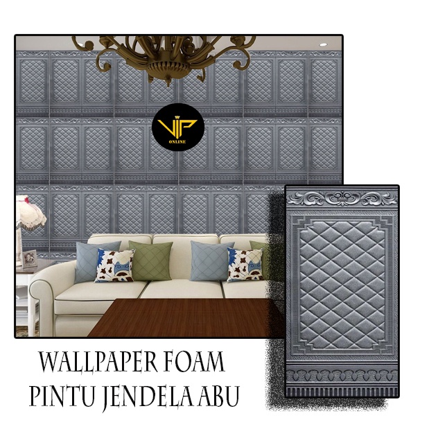 VIP Wallpaper 3D Foam Stiker Motif Batik Pintu Jendela Abu WallPaper Sticker Foam