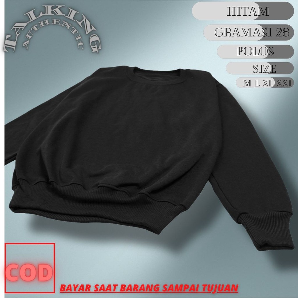 Crewneck Pria Wanita Basic Hitam Polos Premium Bahan Fleece Tebal dan Halus harga Murah M L XL XXL