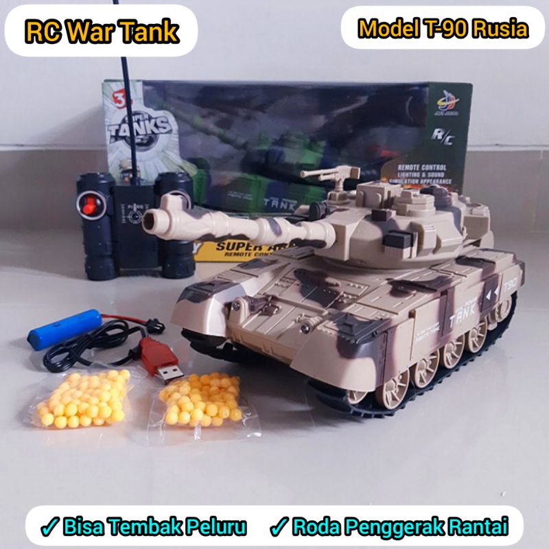 Mobil Remote Control RC Tank Battle Tembak Peluru Lampu Suara Tembakan Baterai Cas - Mainan Remot Ko