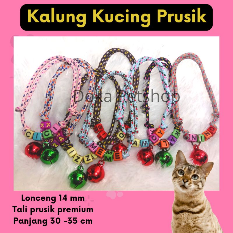 Kalung Kucing Nama Custom Lonceng Tali Prusik Kelinci Anjing Kucing