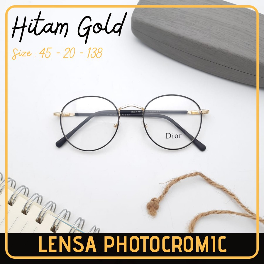 Frame Kacamata Wanita Pria Bulat Lensa photocromic Korea Vintage Potokromik