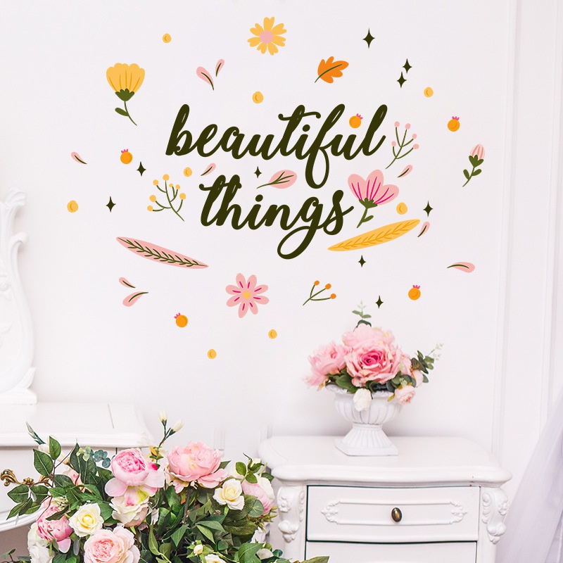 Stiker Dinding Decal Desain You 'Re Beautiful with Flower Inspirasional Saying Untuk Dekorasi Kamar Mandi 90