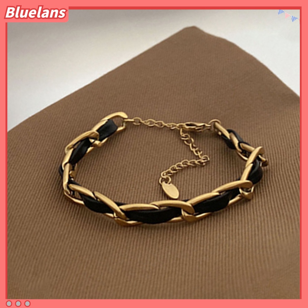 Gelang Bahan Kulit Imitasi Model Kepang Adjustable Gaya Retro Untuk Wanita