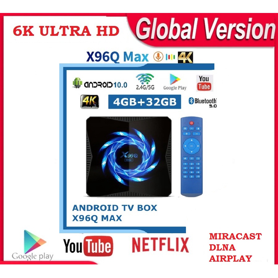 TV BOX X96Q MAX 4GB/32GB 6K ANDROID 10 MIRACAST AIRPLAY BLUETOOTH 5.0