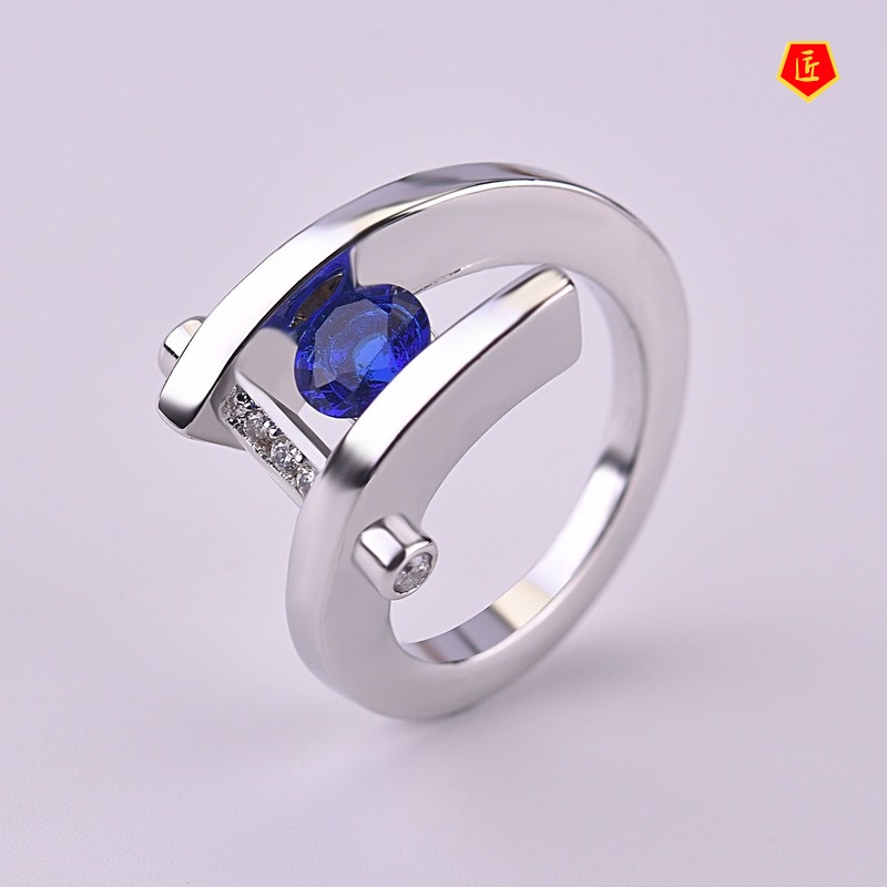 [Ready Stock]Creative Modern Inlaid Sapphire Ring