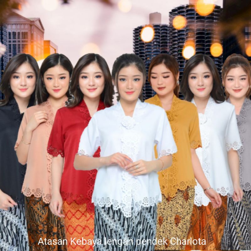 Atasan Kebaya Encim Senada wanita Lengan Pendek charllota