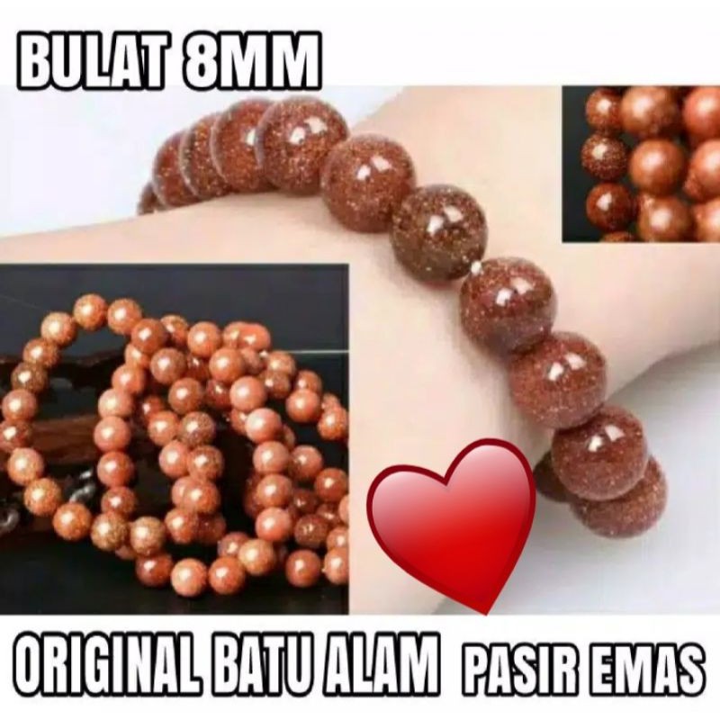 Gelang Batu Alam/Akik Pasir Emas 8Mm/Mantra om Mani Padme Hum CS1