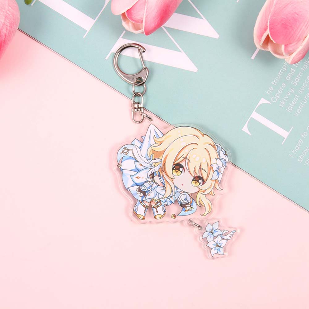 LANFY Cartoon Genshin Impact Creative Key Rings Keychain keqing Klee Hung Bag Pendant Diluc Venti Key Ring Holder