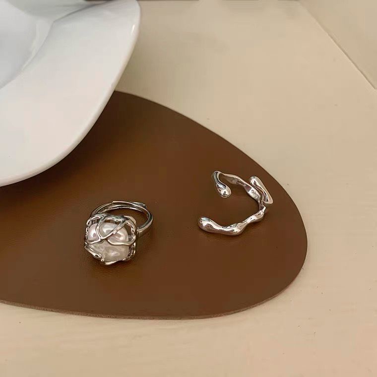 Cincin Model Terbuka Aksen Mutiara Bahan Metal Serbaguna Untuk Aksesoris