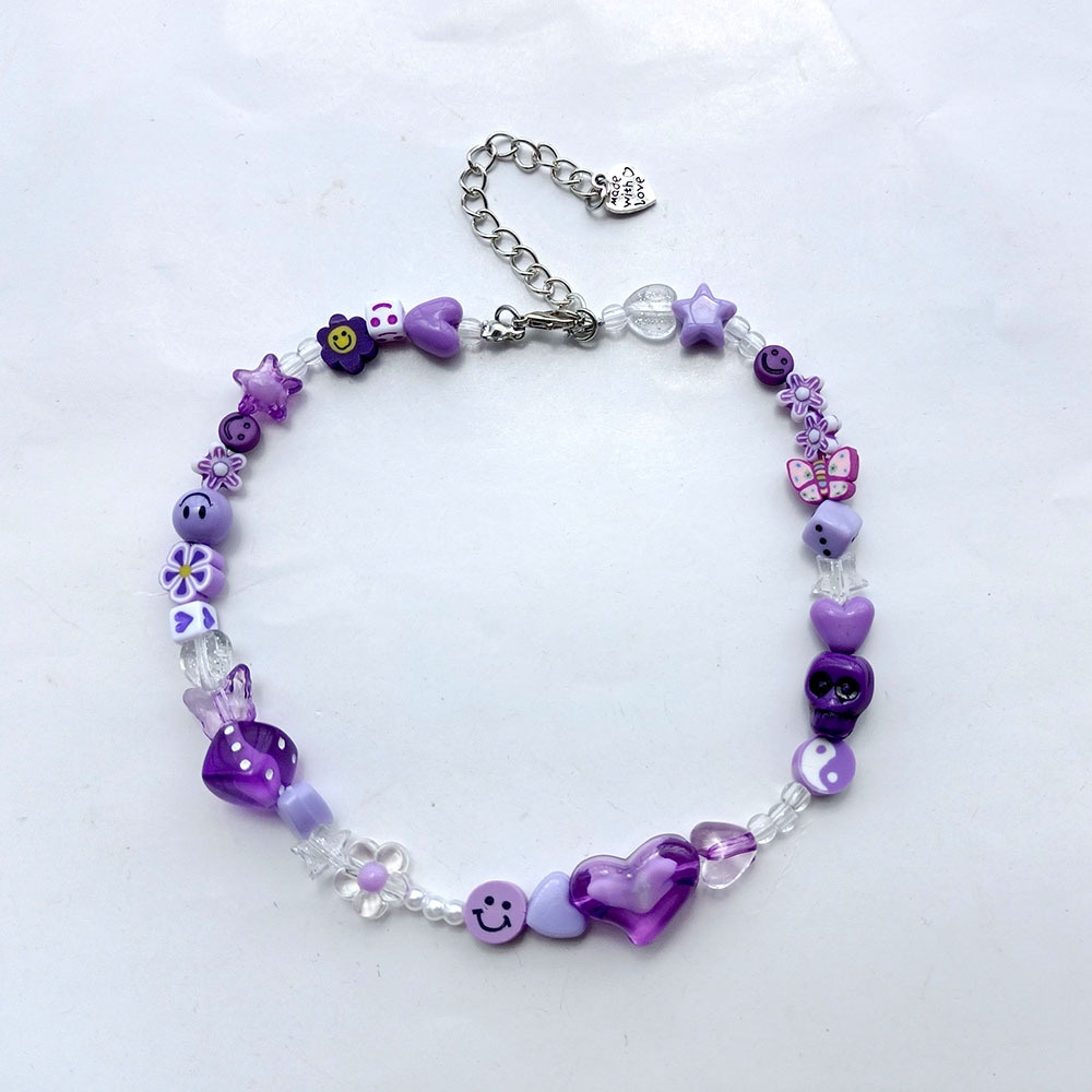 Halloween tengkorak ornamen tanah liat polimer Smiley kupu-kupu akrilik dadu XINGX kalung