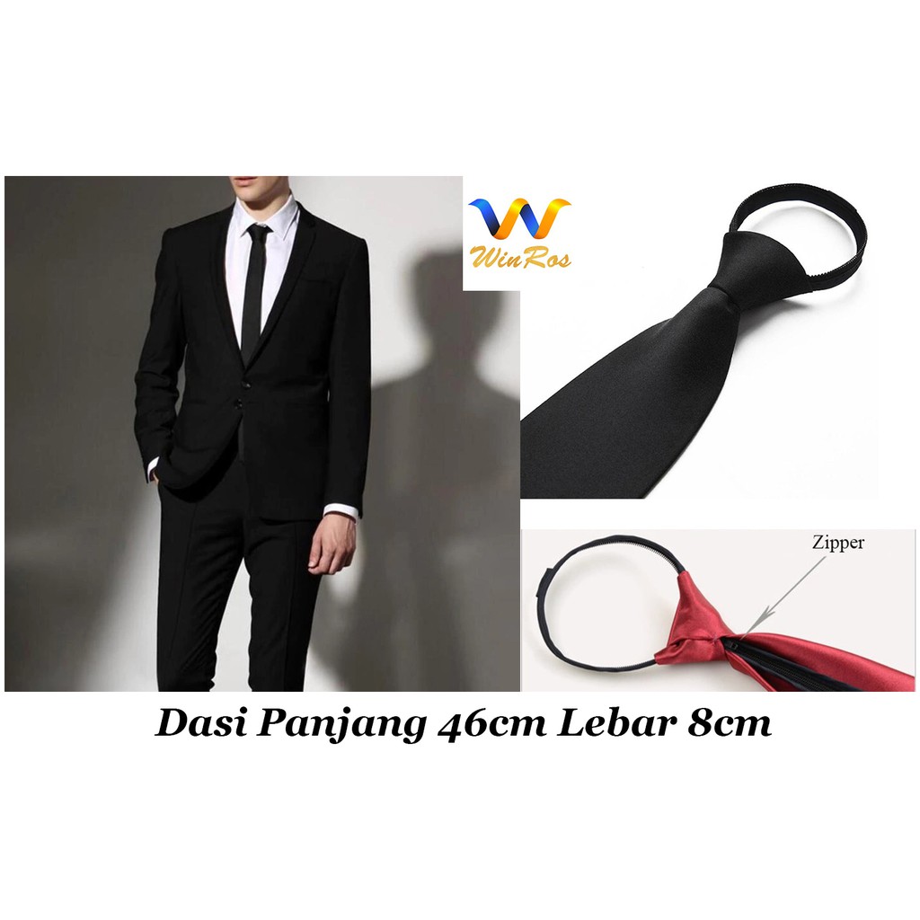 Dasi Slim Pria Kantor Resleting Polos Instan Otomatis Wedding Formal Tie