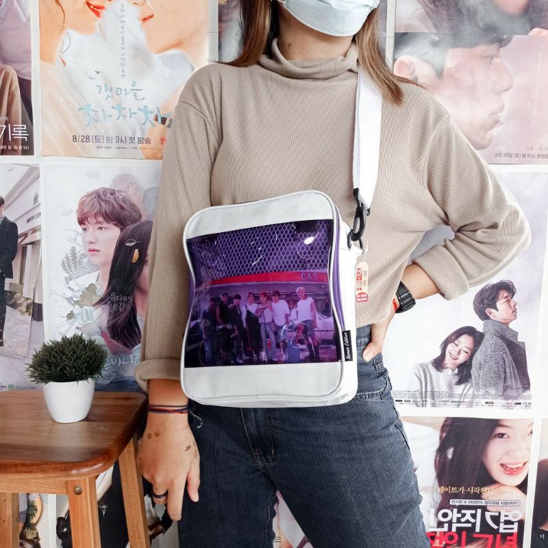 (COD) SLING BAG KPOP BTS NCT EXO BP FREE 2 GANTUNGAN KUNCI + PHOTOCARD