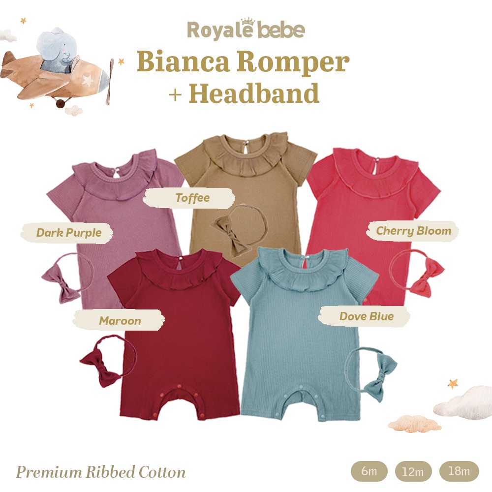 Royale Bebe Bianca Romper Set Headband Jumper Bayi Perempuan