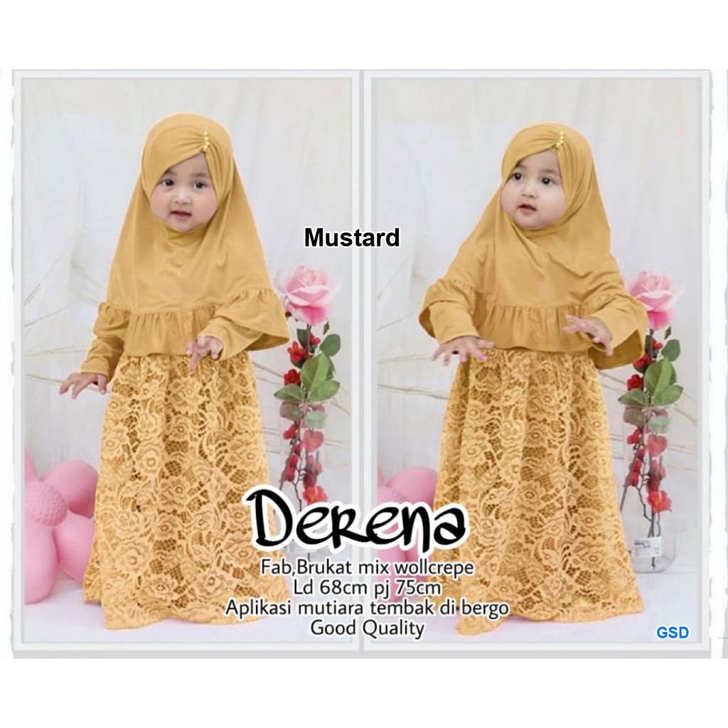 Kids derena/gamis syari+pashmina instan/baju muslim brokat/busana muslim set anak murah