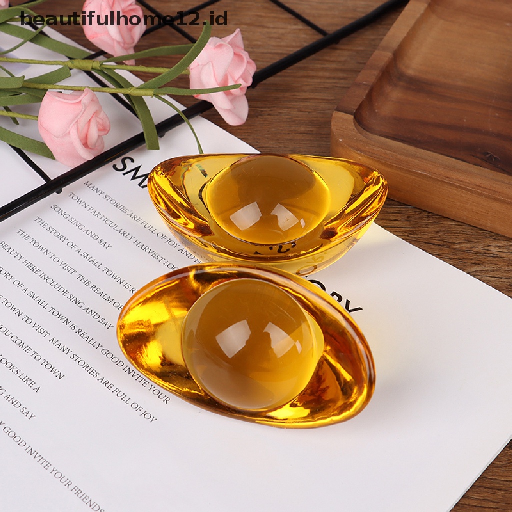 【beautifulhome12.id】 2Pcs Feng Shui Chinese Ancient Gold Ingot Mascot Citrine Ingot Money Wealth .