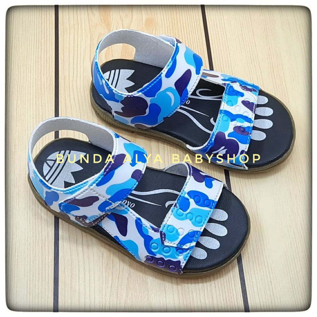 Sendal Anak Laki Laki  Usia 6 Bulan 1 2 Tahun Loreng BIRU - Sepatu Sandal Gunung Anak Cowok Alas Karet Loreng BIRU II Size 22-25