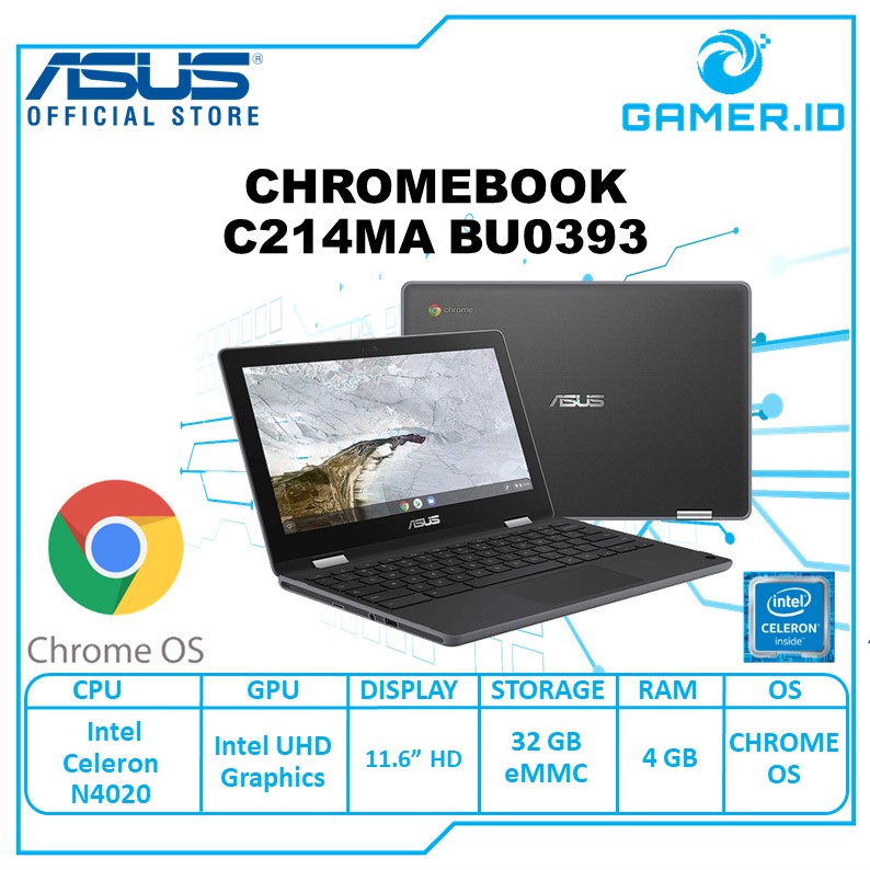 ASUS ChromeBook C214MA BU0393 Touch - Intel Celeron N4020 4GB 32GB EMMC Chrome OS 11.6'' HD - GREY