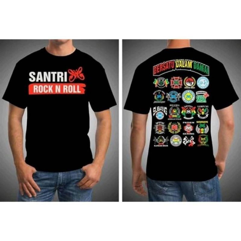 KAOS SANTRI ROCK N ROLL MAFIA SHOLAWAT PRIA WANITA HITAM ORIGINAL PREMIUM LENGAN PENDEK  MURAH TERBA