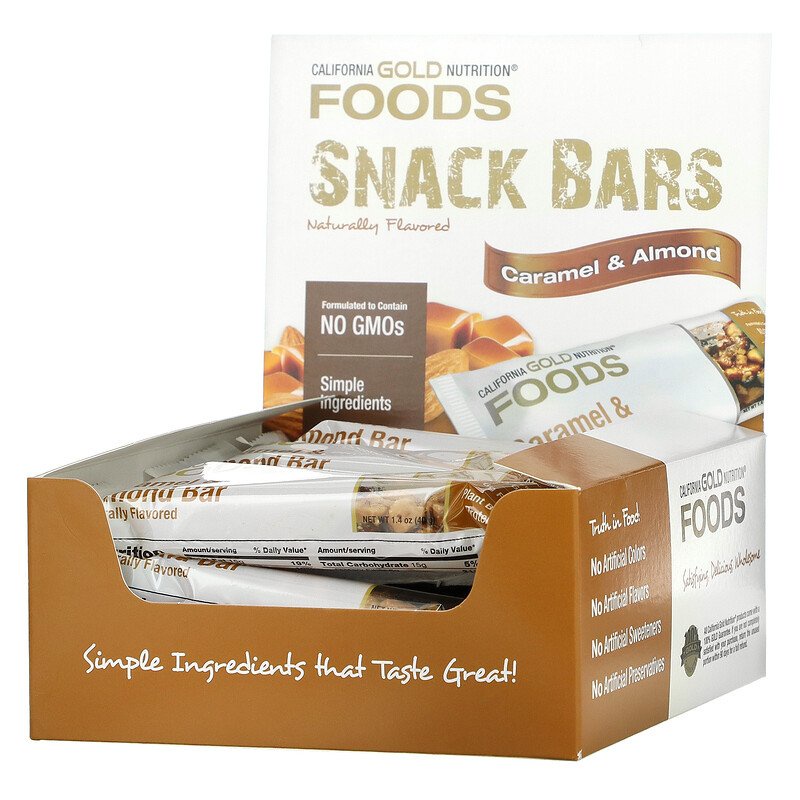 

California Gold Nutrition, FOODS, Caramel Almond Bars, 12 Bars, 40g