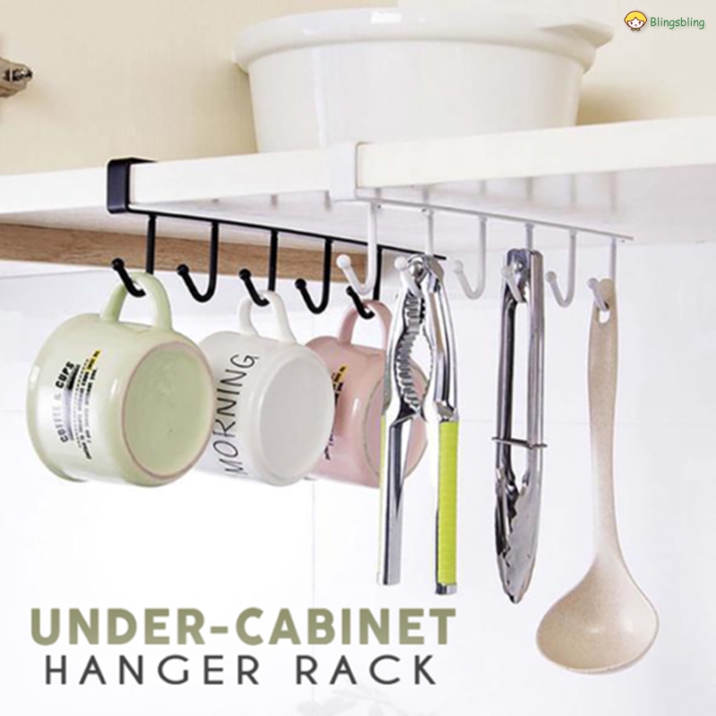 Under Cabinet Hanger Rack With 6 Hooks Kitchen Cupboard Storage Shelf Hook Shopee Indonesia