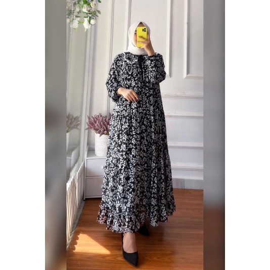 luna midi hitam /gamis midi/tunik/gamis midi hitam